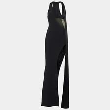 David Koma Black Tulle Trim Crepe CutOut Maxi Dress S