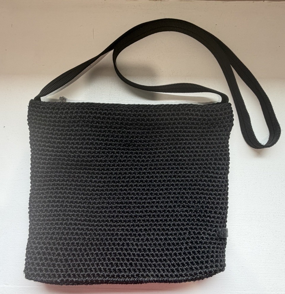 The Sak Elliott Lucca Black Women Crochet Knit  Hobo Shoulder Bag Crossbody