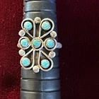 Vintage Navajo Sterling Silver Turquoise Cluster Ring Size 6.5 Handmade Signed