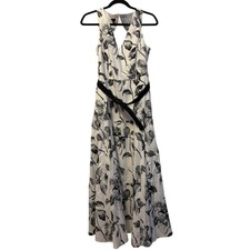 Talbots Modern Poplin Dress White Black V-Neck Back Cut-Out Sleeveless Sz 4