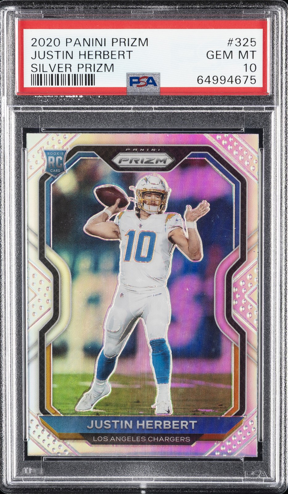 2020 PANINI PRIZM SILVER PRIZM #325 JUSTIN HERBERT ROOKIE RC PSA 10