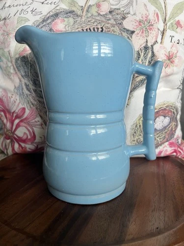 VTG Robins Egg Blue Frankoma Lazy Bones Pitcher With Handle 7”