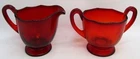 Vintage Anchor Hocking Footed Royal Ruby Red Sugar & Creamer.