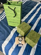 GUCCI Men's Watch YA136322 Dive Cat Swiss Quartz Gold White Rubber Strap 40mm