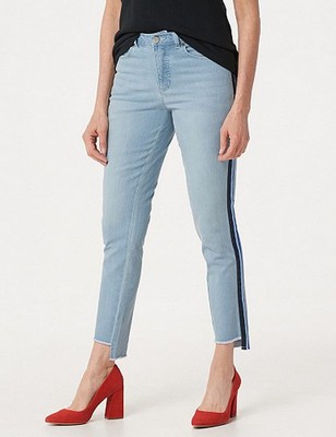 G.I.L.I. Light Wash Dual Stretch Side Tuxedo Stripe Ashley Jeans Freyed Hem New