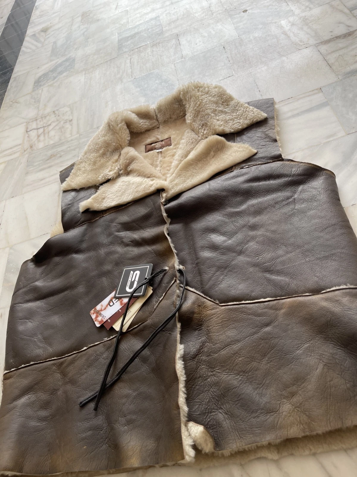 Clint Handmade Real Fur Eastwood Man with no Name Brown Distressed Leather vest - product detail image 6