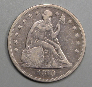 VF 1870 Silver SEATED Dollar.