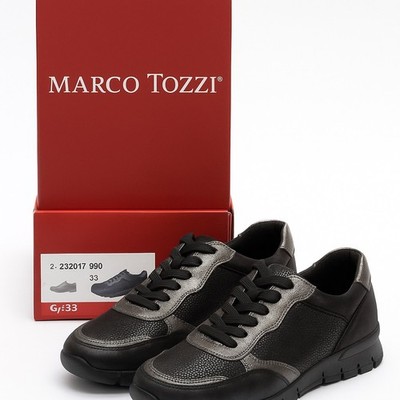 Marco Tozzi Damen Sneaker Schwarz Grau Größe 33   Neu & OVP
