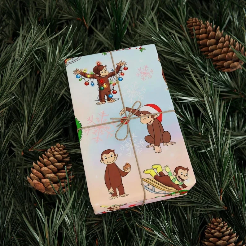 Papel de envolver de Navidad Curious Monkey - Lindo envoltorio de regalo navideño Foto 2 de 4