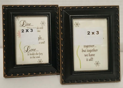 2X3 In. Black Gold Mini Photo Picture Frames Tabletop Wall Hang Or Magnet 2 Pack