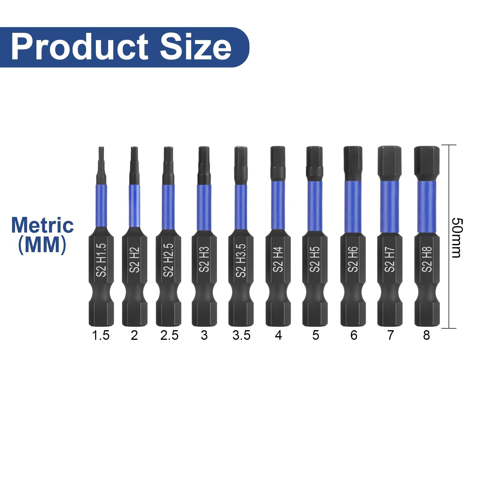 Impact Hex Head Allen Wrench Drill Bit Set 10 Pcs - Metric, S2 Steel Hex Bits...