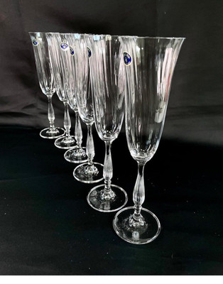 ELEGANT Bohemia Czech Republic Set 6 Crystal Champagne Glasses flute/new BOXED