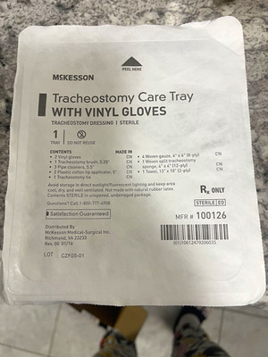 McKesson Tracheostomy Care Tray Sterile Disposable w/ Vinyl Gloves White 100126