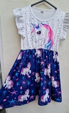 Girls Cute Unicorn Dress Age 6-7 Years Ruffle Sleeves Summer Party Holiday