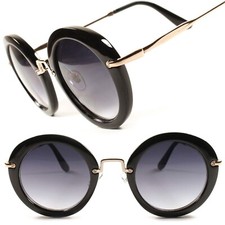 Designer Fashion Stylish Black Gold Vintage Retro Womens Round Sunglasses D47A