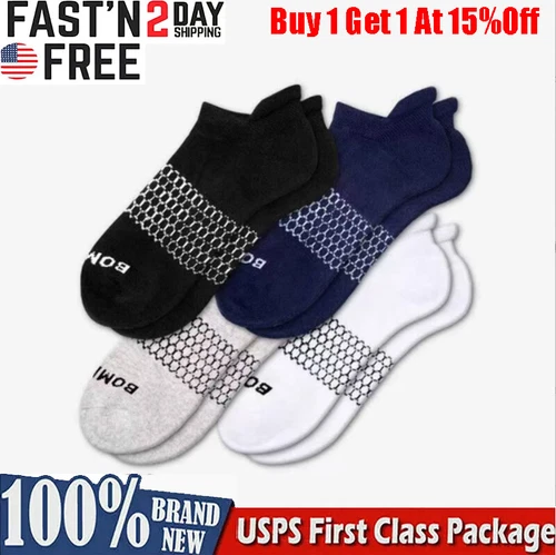 4 pairs of Bombas men's and women's one size fits all ankle socks for sports