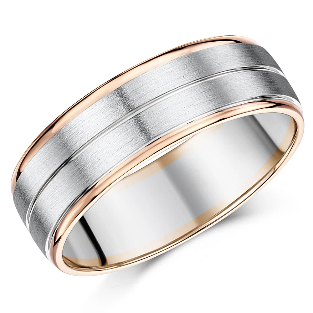 His & Hers Anillo De Boda En Paladio 5&7mm Y Oro Rosa 9ct