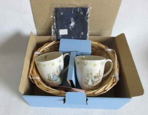 Peter Rabbit Pair Mug & b Coaster Set with Rattan Basket - Picture 1 of 9