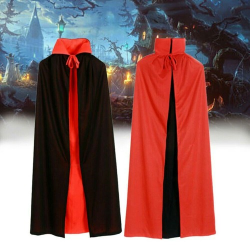 Vampire Cape Halloween Dracula Devil Cloak Kids Adult Dress Cosplay Black Red UK - Picture 10 of 14