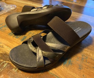 bronze block heel sandals