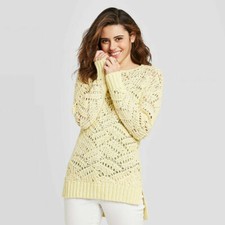 NEW Womens Universal Thread Open Stitch Crewneck Tunic Sweater Yellow