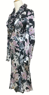 MATERIA One Piece Long Sleeve All Over Pattern Floral Ruffle Black   Size M