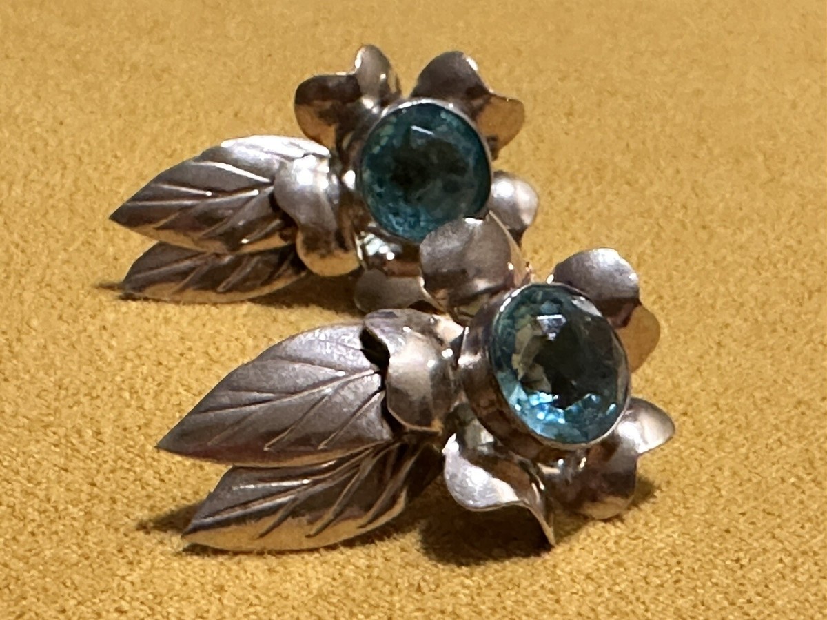 Vintage Sterling Large Aquamarine Statement Earrings