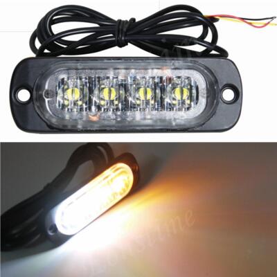 10pcs Amber/White 4LED 4W Car Truck Emergency Beacon Hazard Strobe Warning Light