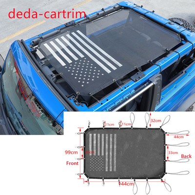 Roof Mesh UV Sun Shade Insulation Net Cover For Ford Bronco 2Dr 2021+ Black Flag