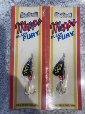 2 Packs Vintage Mepps Black Fury #1 Yellow Spot  Blades Original Packaging