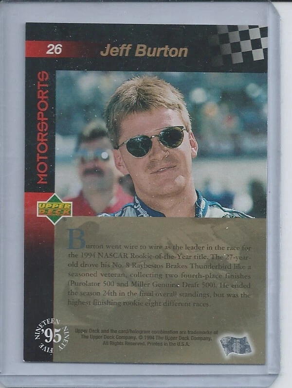 1995 Upper Deck Motorsports Gold Signature # 26 Jeff Burton Nascar Racing Card - Image 2 of 2