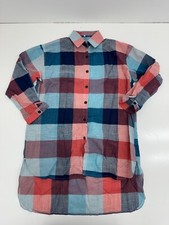 Shein Blue Red Long Sleeve Button Up Shirt Dress Womens Size 2XL