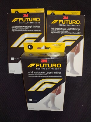 3x FUTURO Anti-Embolism Stockings Knee Length Closed Toe Sz