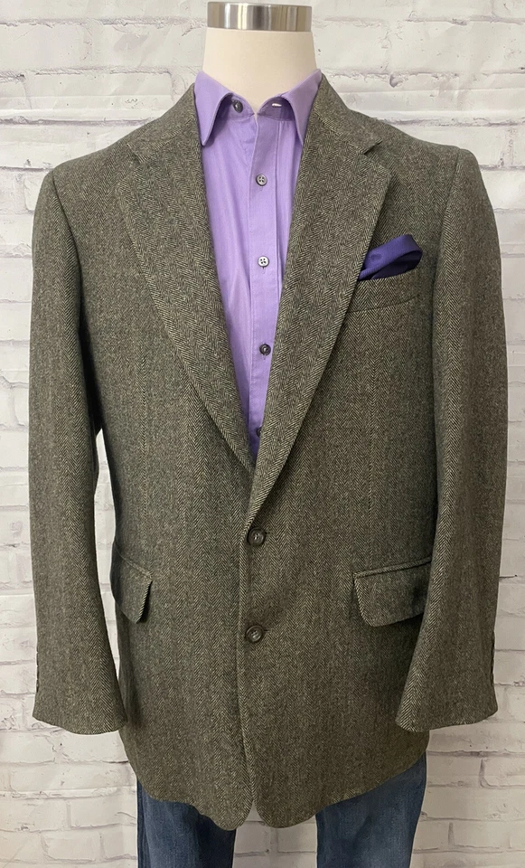 Abrigo deportivo Robert Stock 42L lana pelo camello verde espiga blazer dinero antiguo Foto 2 de 4