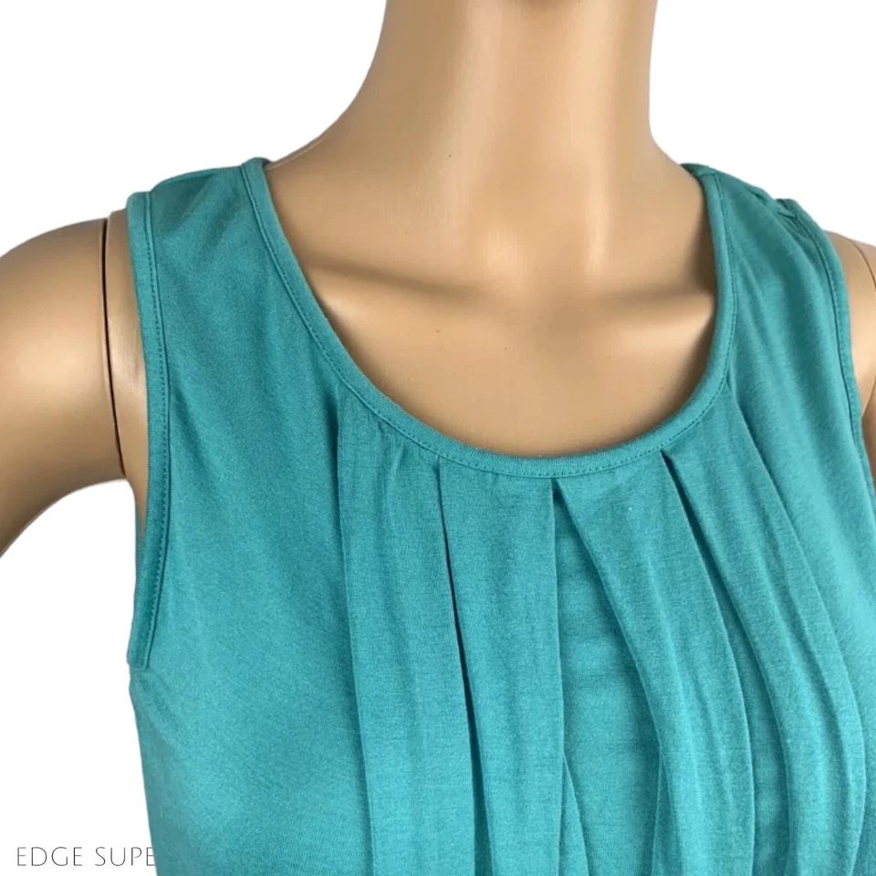 Blusa sin mangas Sophie Max azul verde azulado plisada tejida viscosa talla pequeña Foto 3 de 4