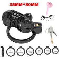 Black 35 80mm For Male Cobra Chastity Sissy Cage Device Breathable Lock Ring USA