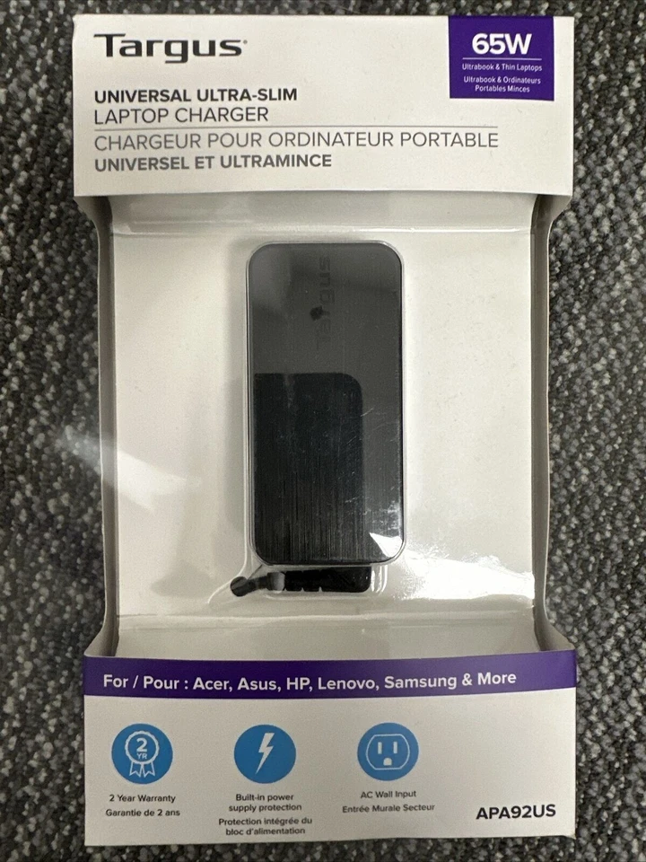 Lote 10 piezas de Cargador Universal para Laptop Targus APA92US 65W AC Ultra Delgado Foto 2 de 4