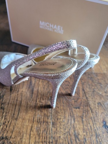 Michael Kors Eliza Pump gold / Sand Glitter Sling Back Women's Dress Shoes 9.5M - Picture 4 of 10