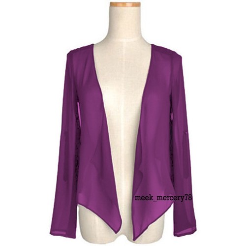 Chiffon Bolero Shrug Cardigan Sleeve Open Front Top Sheer Short Shrug C49 - Picture 34 of 36