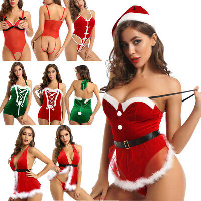 Christmas Xmas Womens Santa Red Sexy Lingerie Babydoll Underwear Thong  Sleepwear