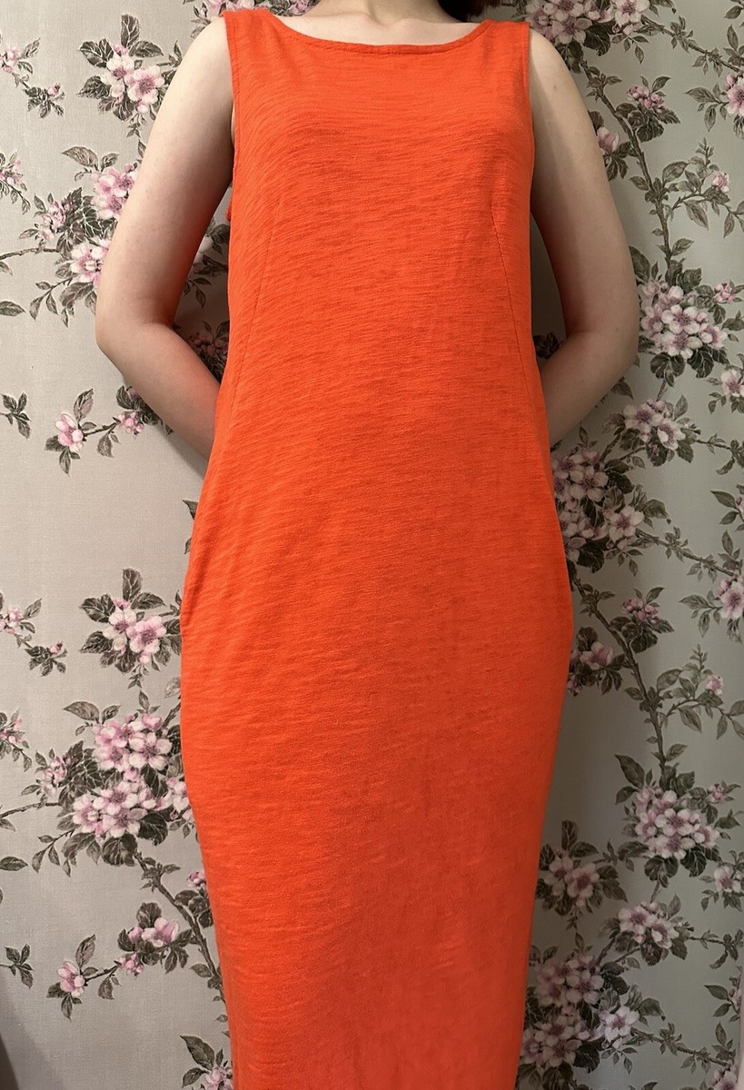 TOAST Women's Lydia Jersey Shift Dress Orange 100% Cotton Long Tank Sz 10