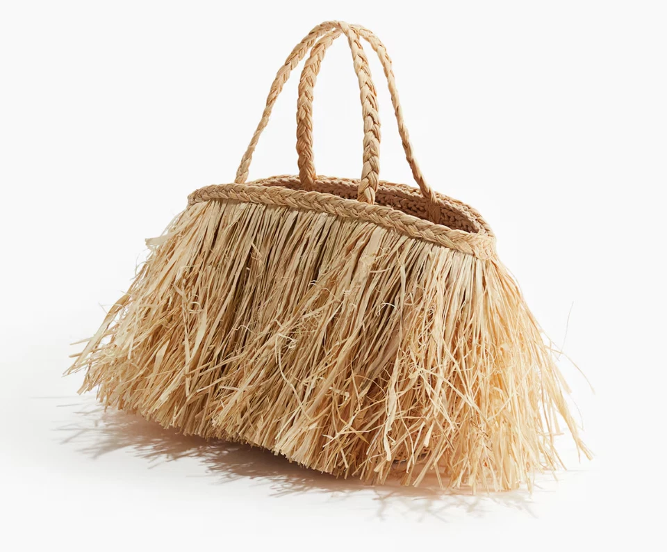 H&M 2025 Bolso de Paja con Flecos Beige Damas Bolso de Mano Envío Gratis - H&M Original Foto 4 de 4