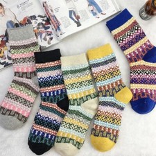 Ladies Wool Blend Winter Socks Thick Warm Soft Ethnic Pattern Mid Calf Cozy