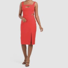195 Aidan by Aidan Mattox Women's Red Cutout Squared Neck Sheath Dress Size 12