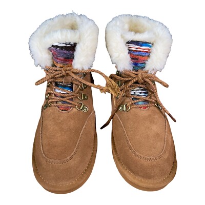 LAMO Faux Fur  Lined Booties Anckle Boots Aztec Women Size 7 Brown