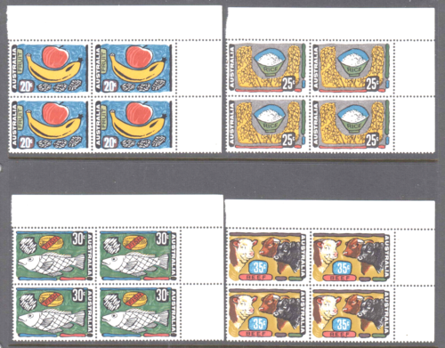 Australia 1972 Primary Industries Estampillada sin montar o nunca montada conjunto de 4 sellos. Esquina derecha bloques 4 sellos. - Imagen 1 de 2