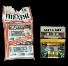 🔴 New 2 Maxell LN 60 Memorex CD2 High Bias Realistic Supertape XR 60 Cassette⛔