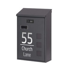 Personalised Black Letter Box Wall Mounted Lockable Post Box with Combination