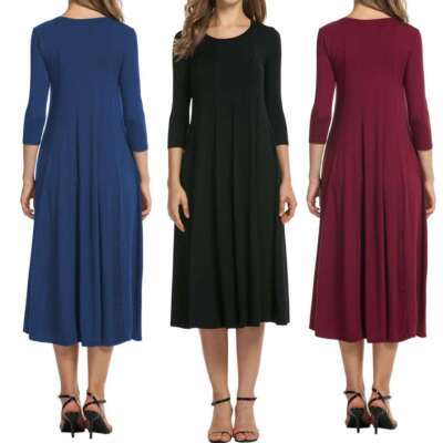 #ad Womens Long Sleeve Lapel Shirt Dress Casual Solid Button down Maxi Dress Autumn $13.49
