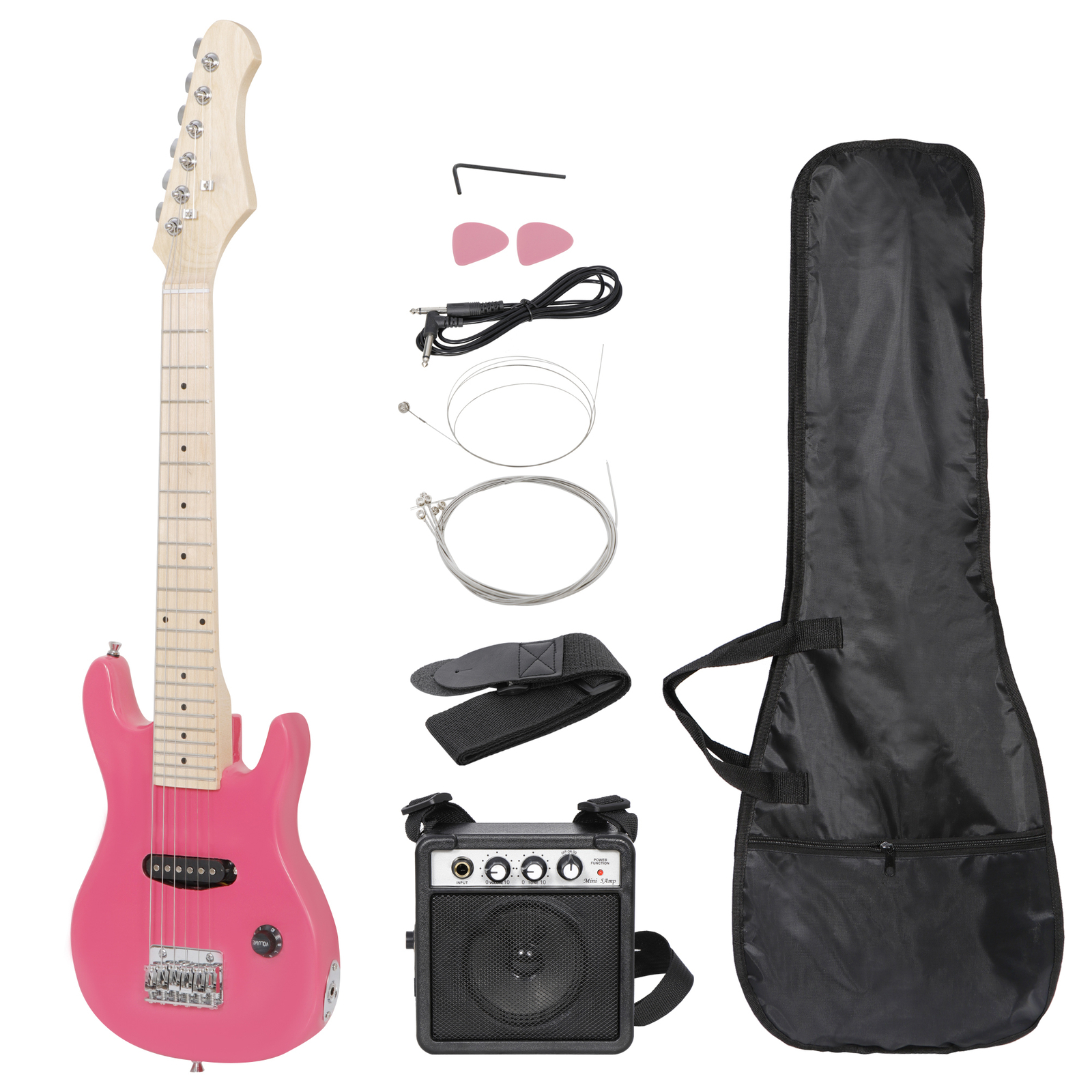 Color:Pink2:30" 38" 39" Beginners Acoustic Guitar With Guitar Case Strap Pick Wooden